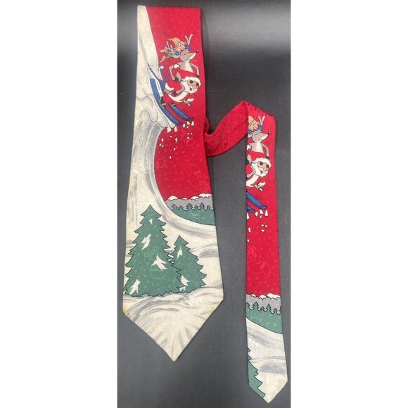 Hallmark Mens Neck Tie Santa Elf's Red Christmas Tree Dear Novelty Holidays 56" - Picture 6 of 8